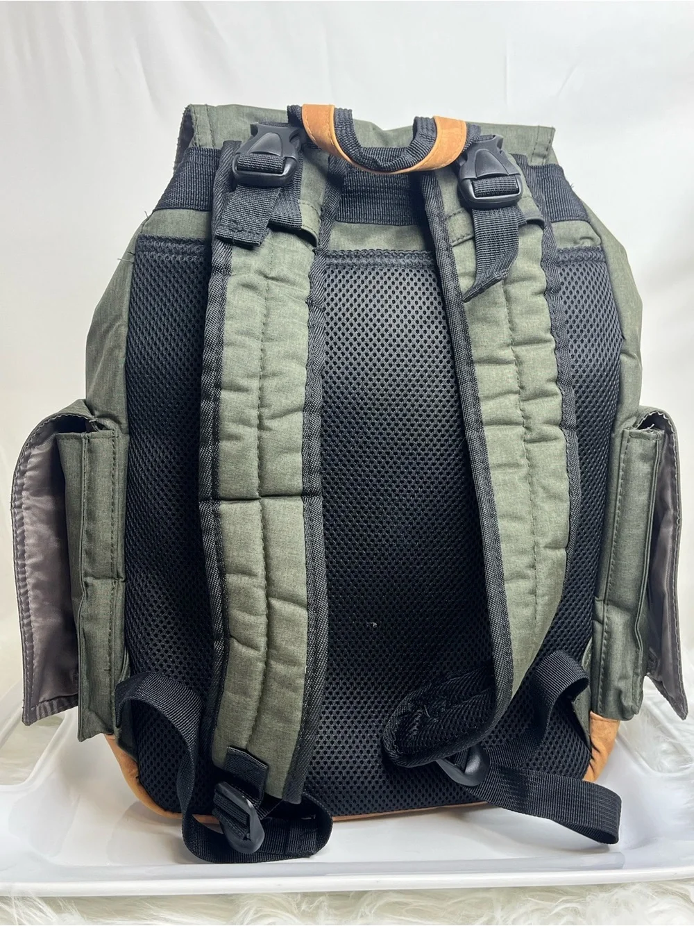 Fisher-Price Olive Green Baby Bag Backpack with Tan Trim